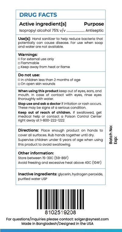236 mL Label Back (Solger Hand Sanitizer 8oz Back)